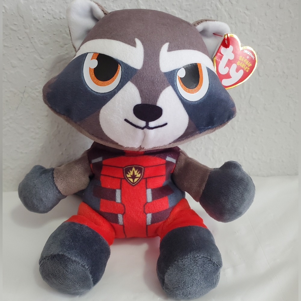 Marvel Ty Plush Rocket Toy - Red and Gray 6"